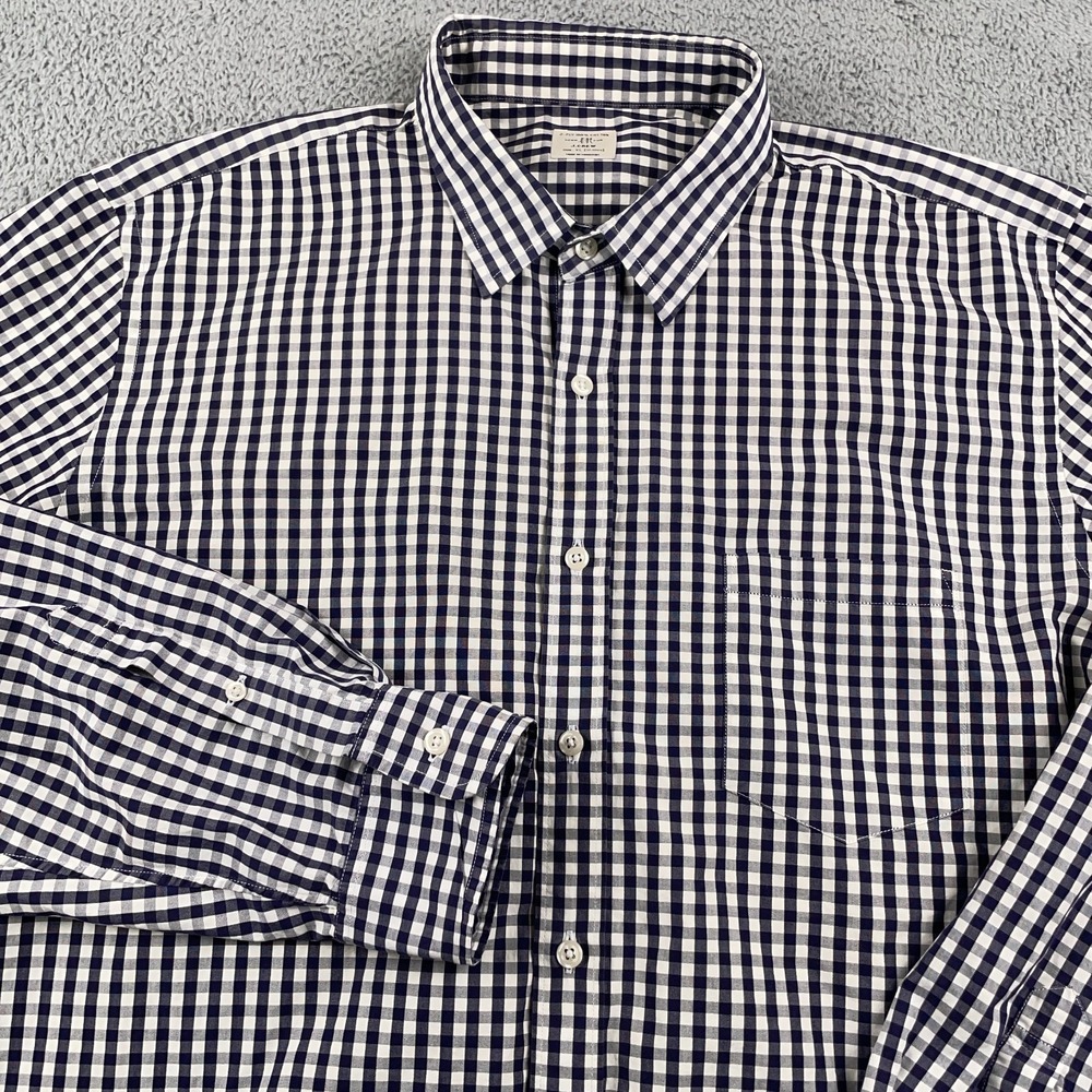 J Crew Shirt Mens XL Blue White Gingham Check Button Up Long Sleeve Cotton
